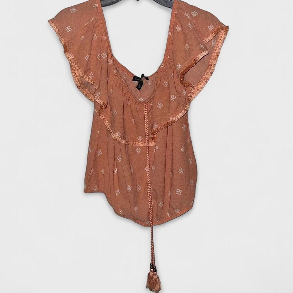 Derek Heart Orange Peach Boho Ruffled Short Sleeve Top NWT - Size L